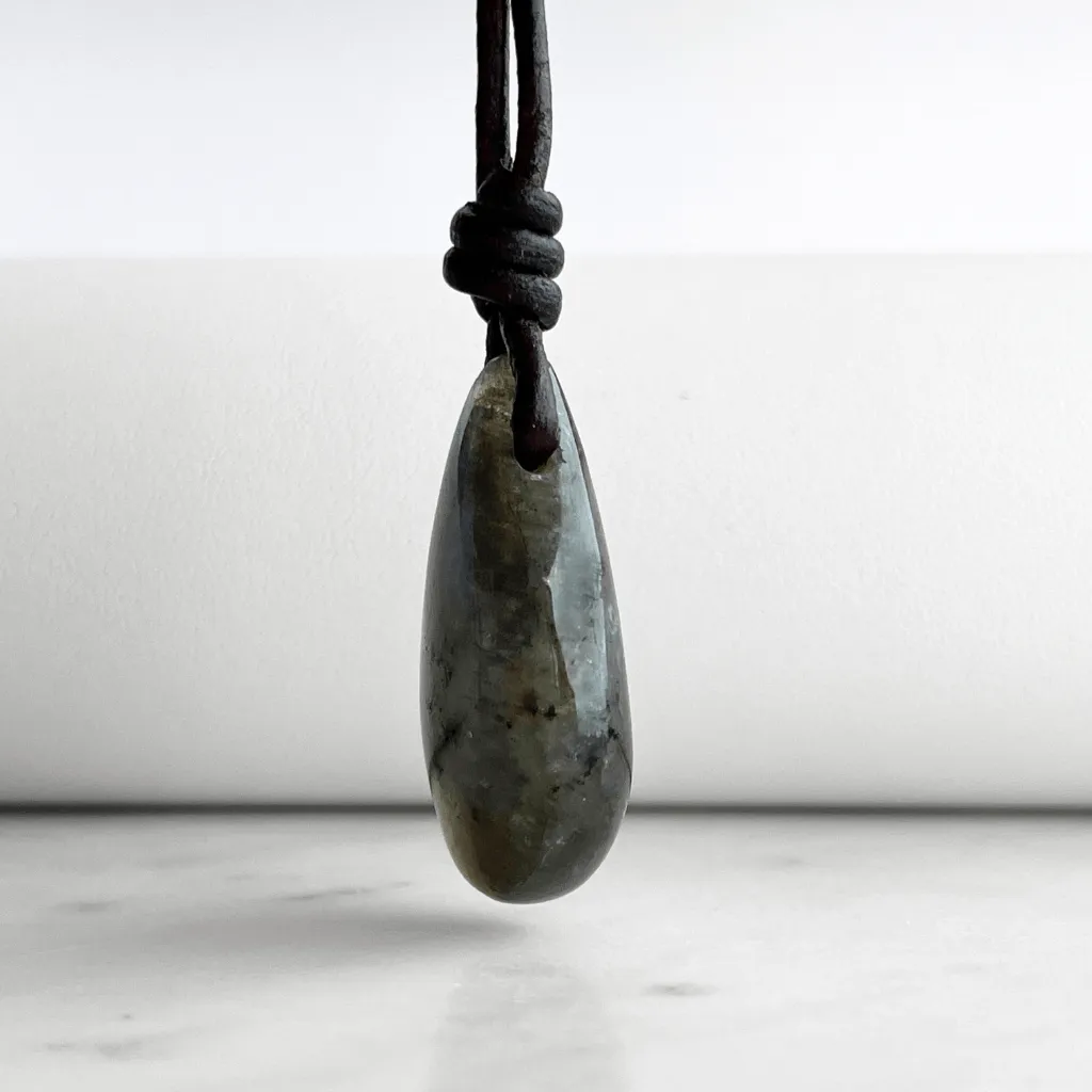 Labradorite Gemstone OOAK Pendant Necklace with Blue Flash