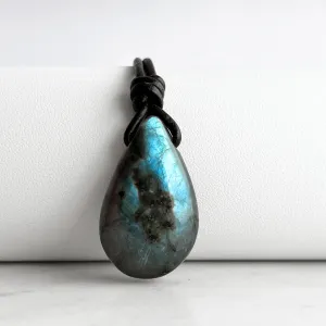 Labradorite Gemstone OOAK Pendant Necklace with Blue Flash