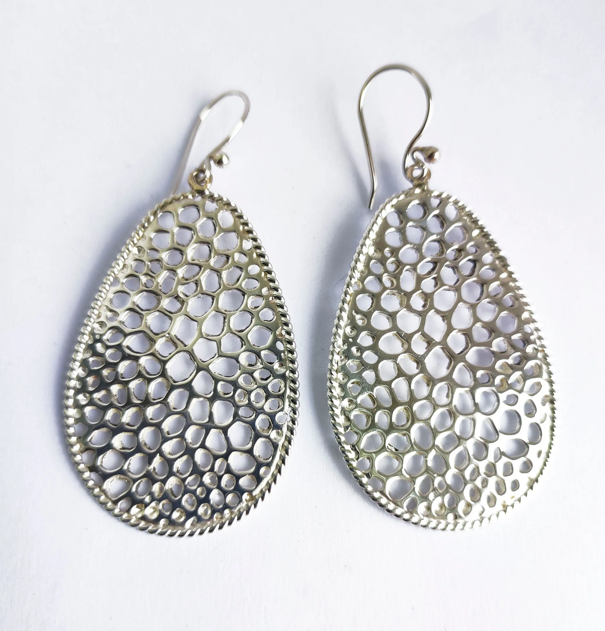Labyrinth Teardrop Silver Hook Earrings