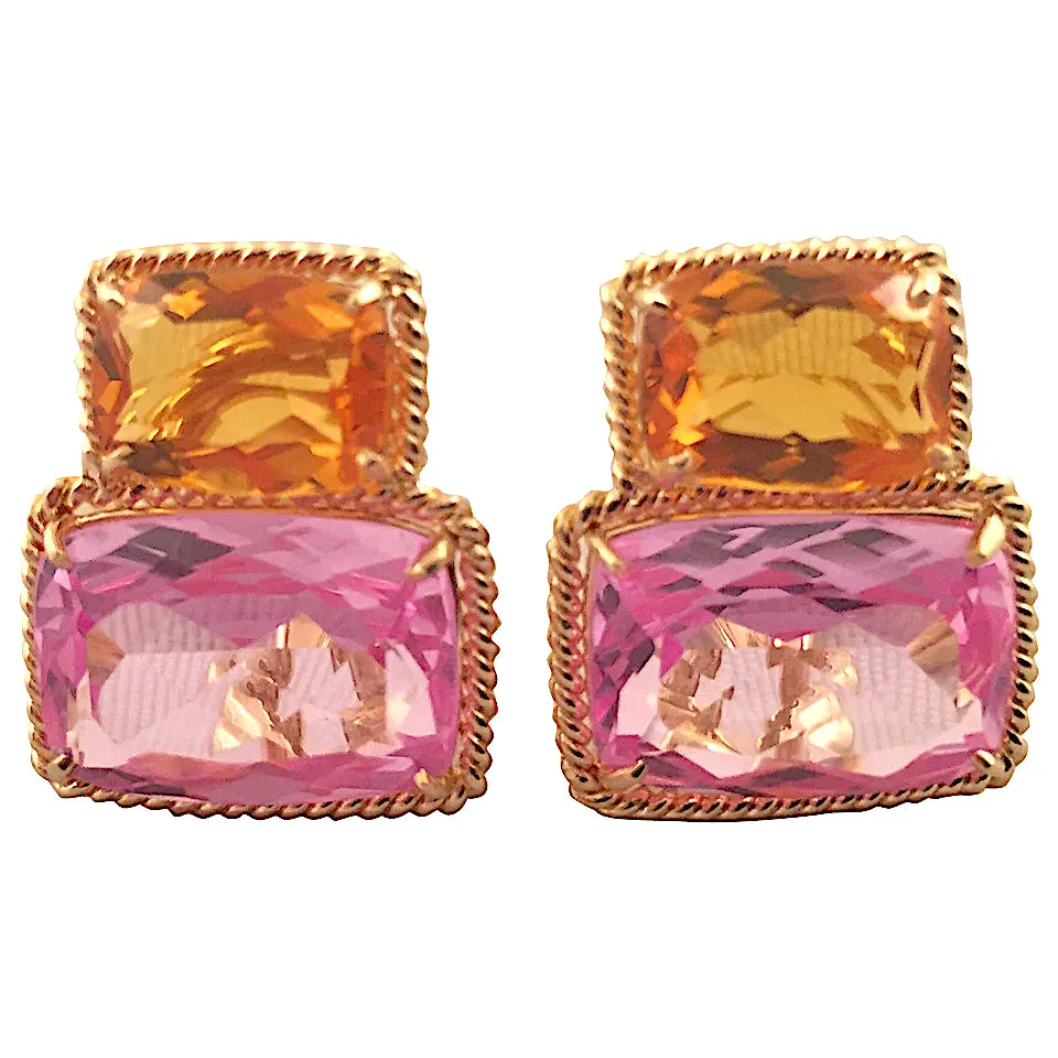Large GUM DROP™ Earrings with Deep Amethyst and Pink Topaz and Diamonds