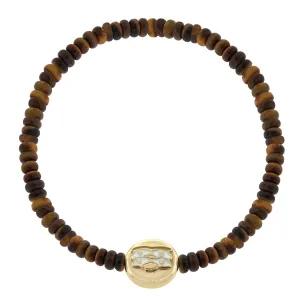 Large Horus Eyes Enameled Disk on Tiger's Eye Beaded Bracelet