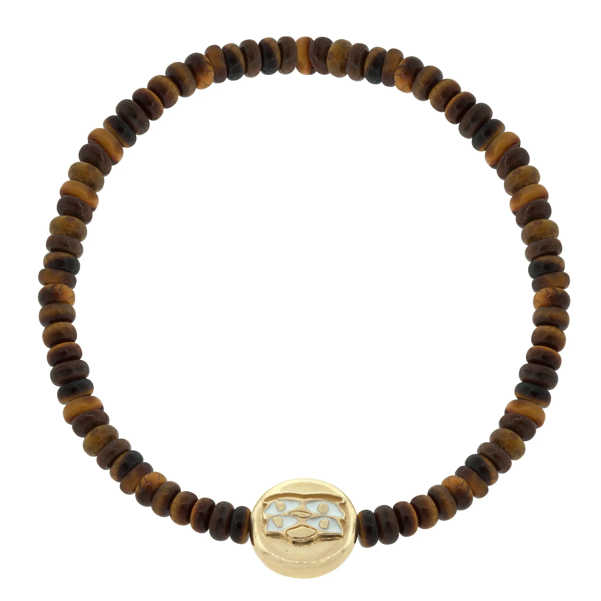 Large Horus Eyes Enameled Disk on Tiger's Eye Beaded Bracelet