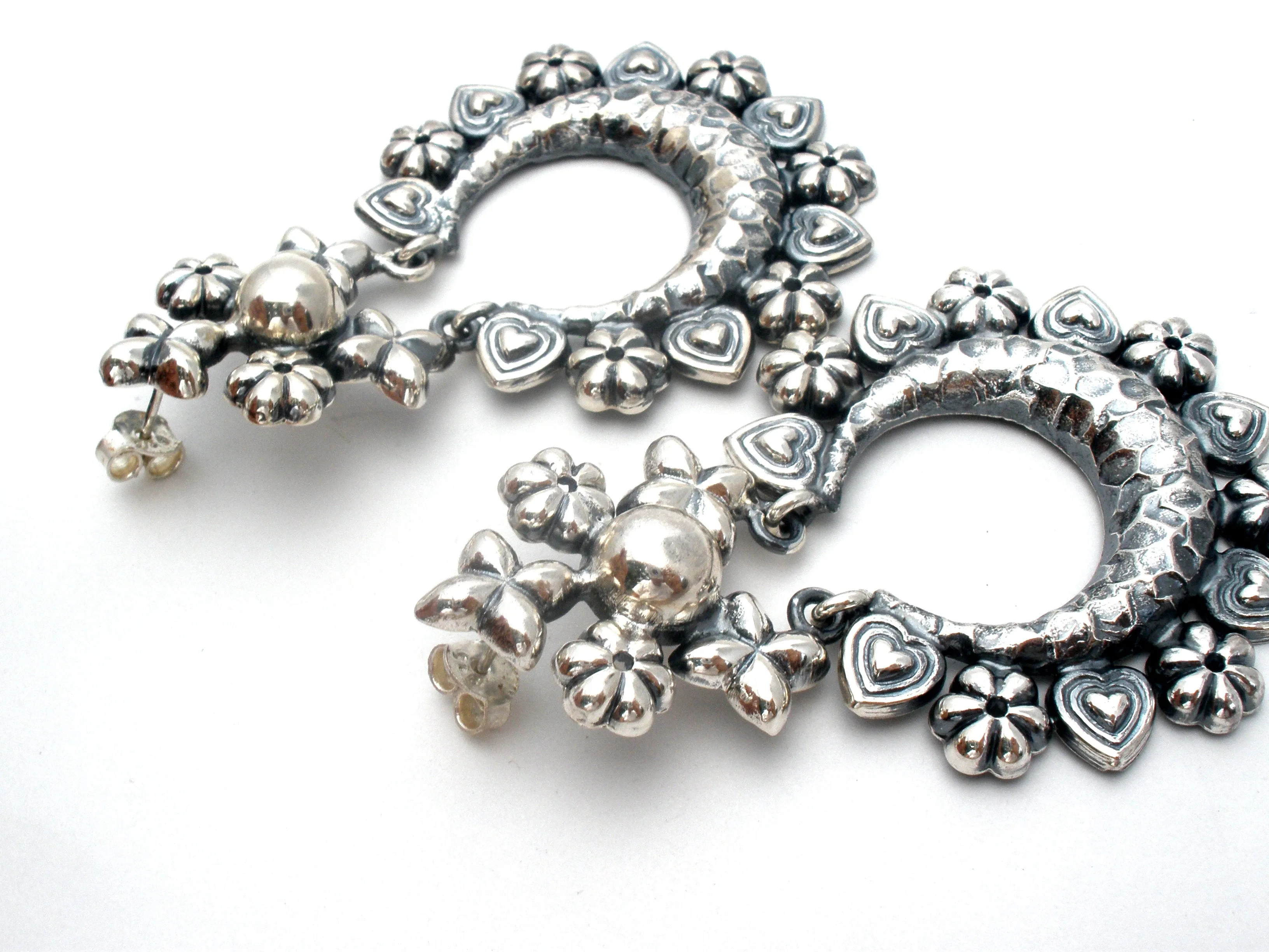Large Sterling Silver Earrings Repousse by Ayra