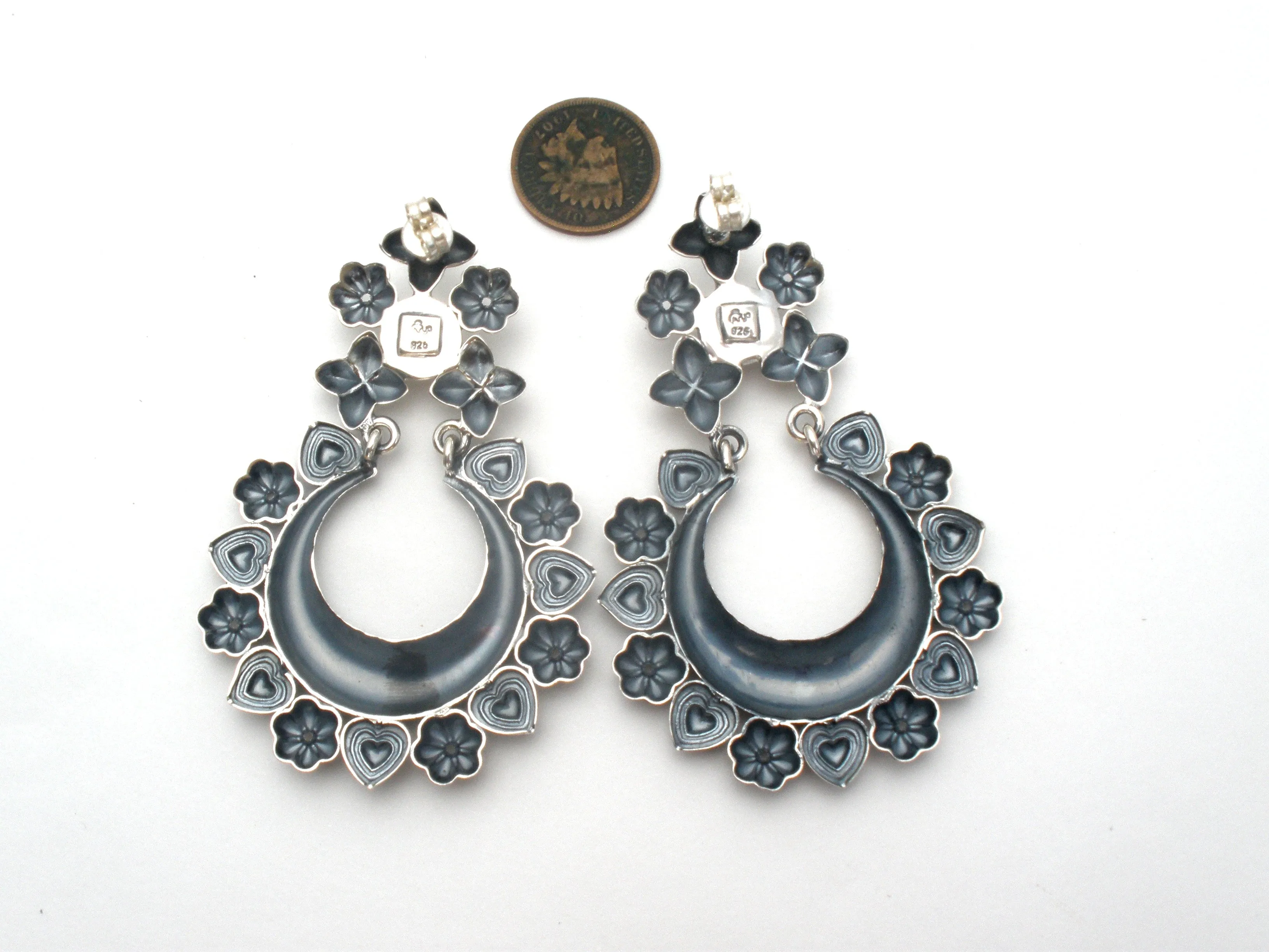 Large Sterling Silver Earrings Repousse by Ayra