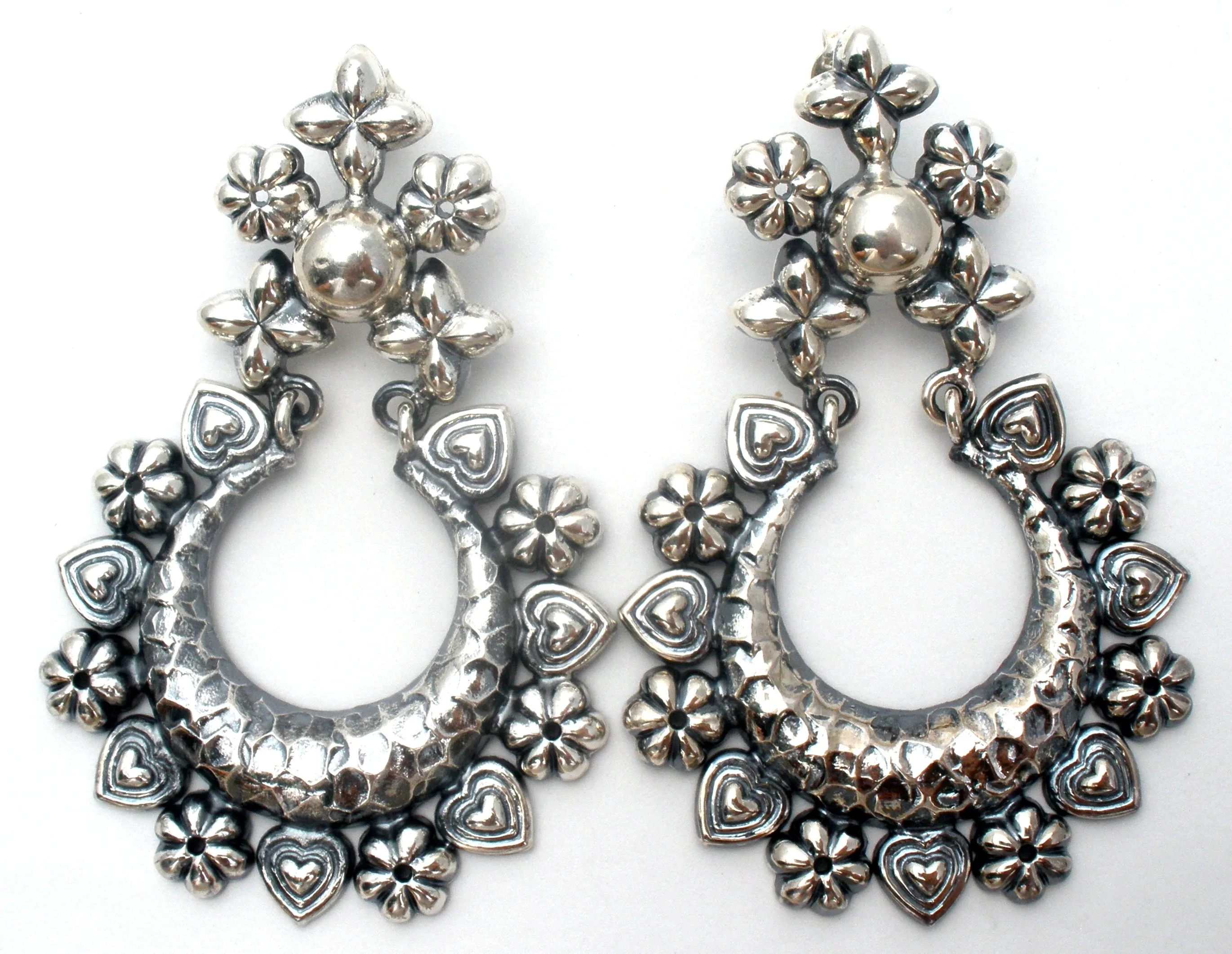 Large Sterling Silver Earrings Repousse by Ayra