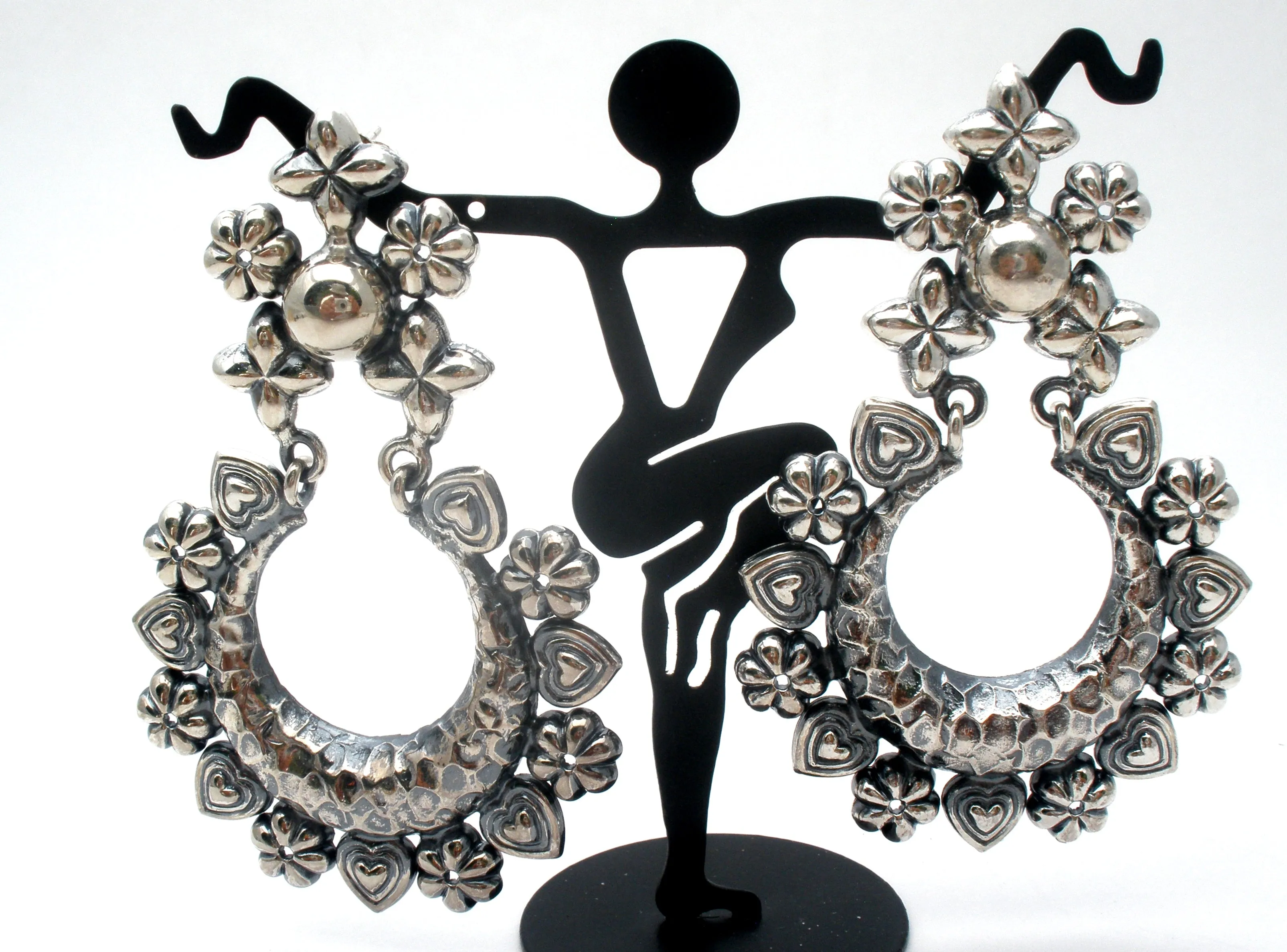 Large Sterling Silver Earrings Repousse by Ayra
