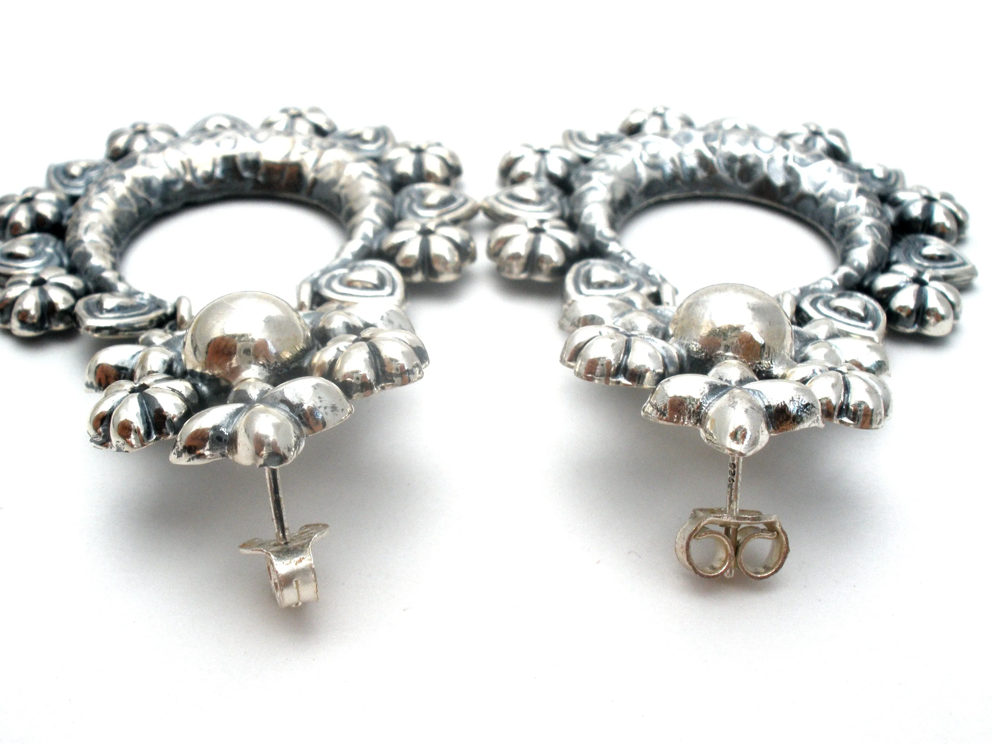Large Sterling Silver Earrings Repousse by Ayra