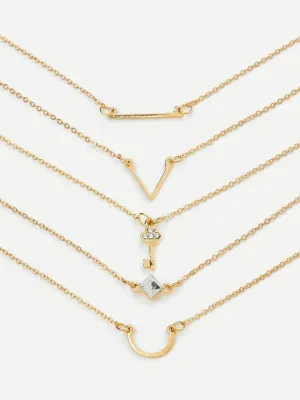 Letter V & Key Design Link Bracelet Set