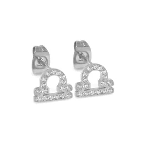 Libra Earrings with CZ Stones - Silver
