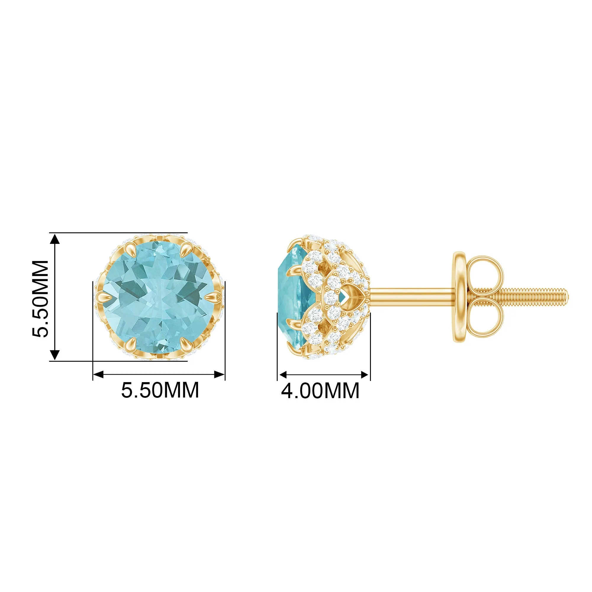 Lotus Basket Set Sky Blue Topaz Solitaire Stud Earrings with Diamond