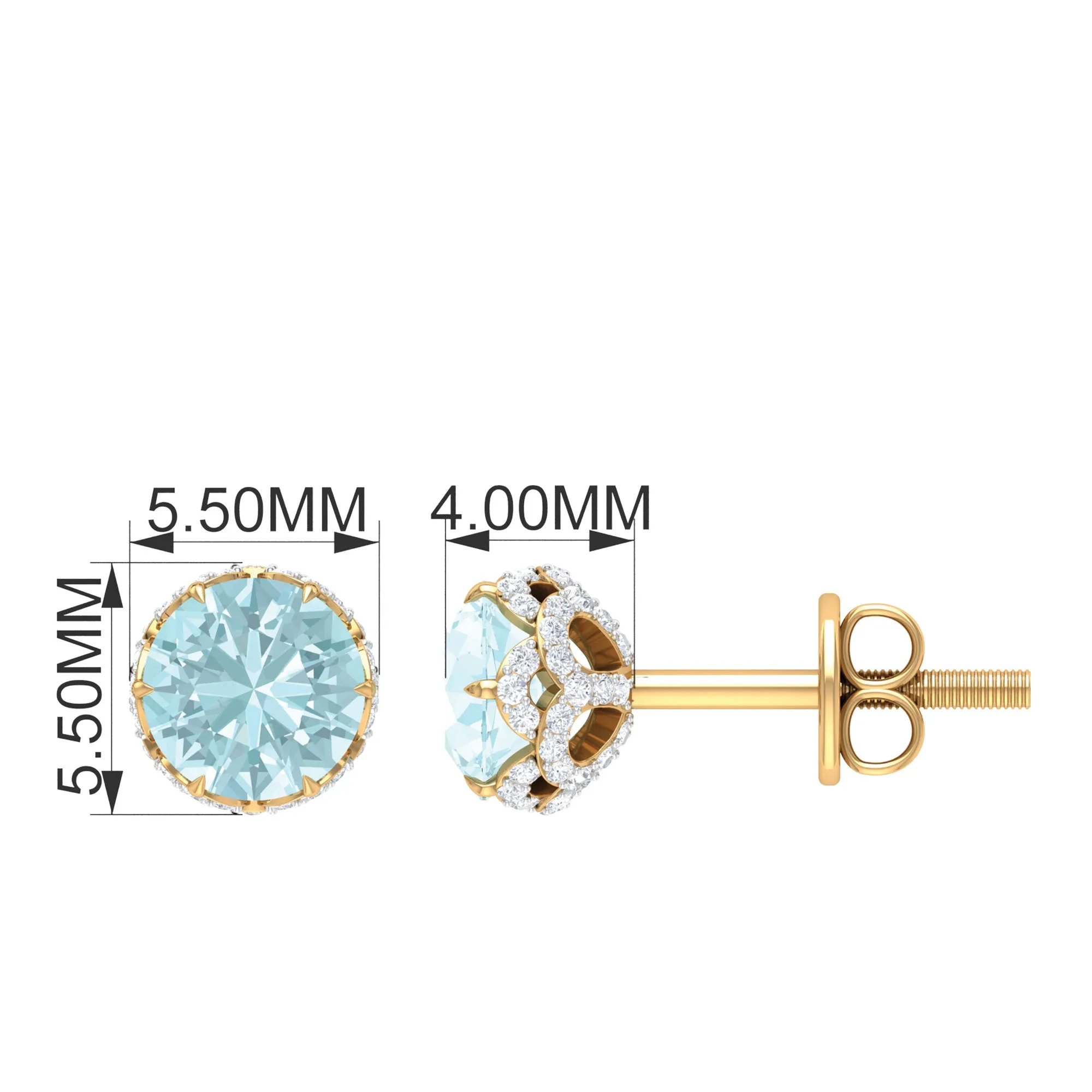 Lotus Basket Set Sky Blue Topaz Solitaire Stud Earrings with Diamond