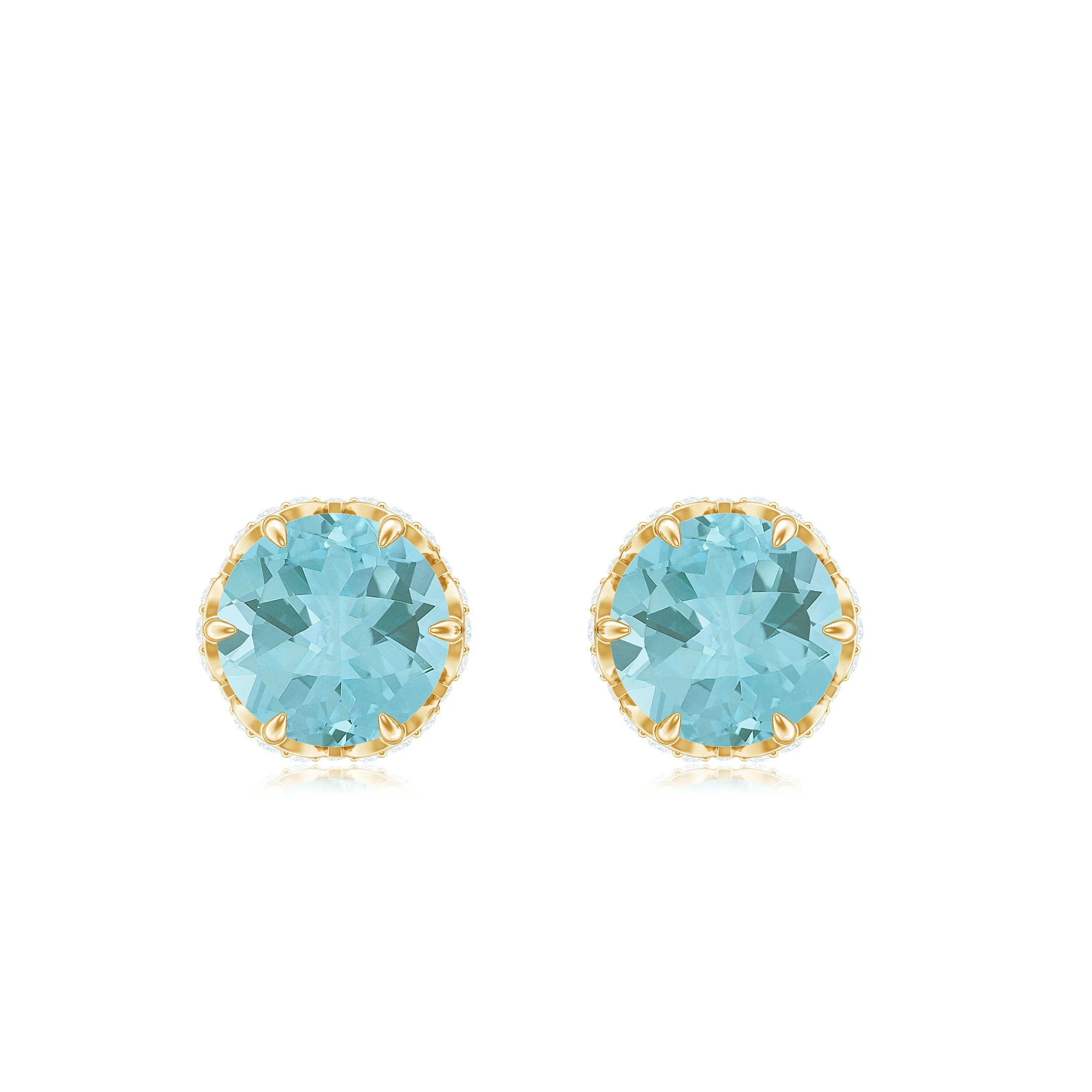 Lotus Basket Set Sky Blue Topaz Solitaire Stud Earrings with Diamond