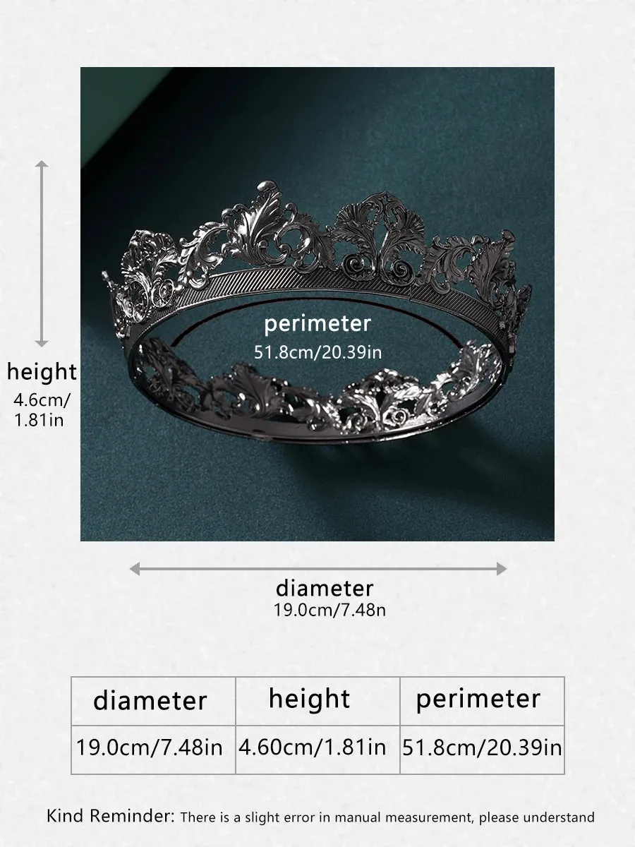 Men's Antique Silver Classic Baroque King Diadem Crown