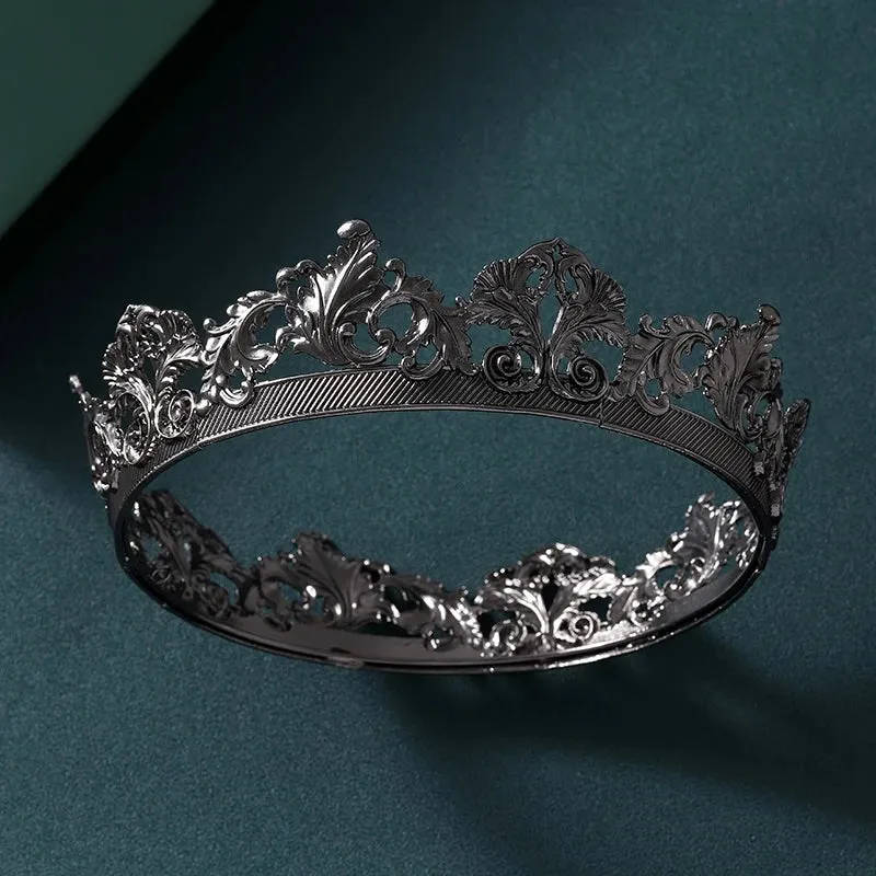 Men's Antique Silver Classic Baroque King Diadem Crown