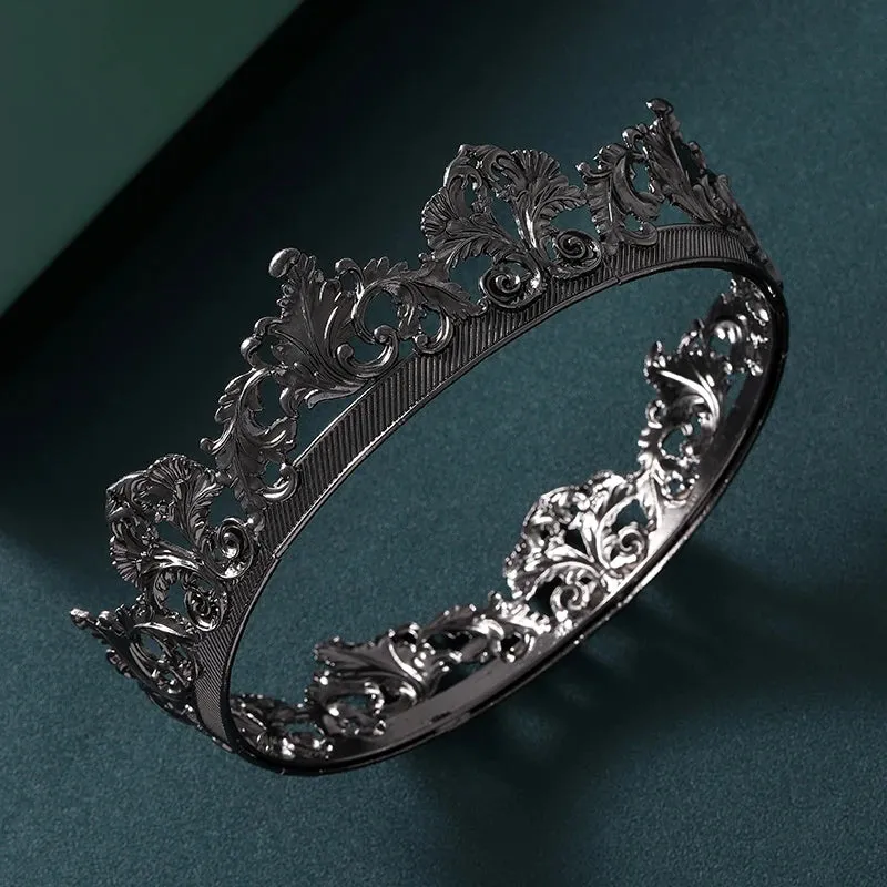 Men's Antique Silver Classic Baroque King Diadem Crown