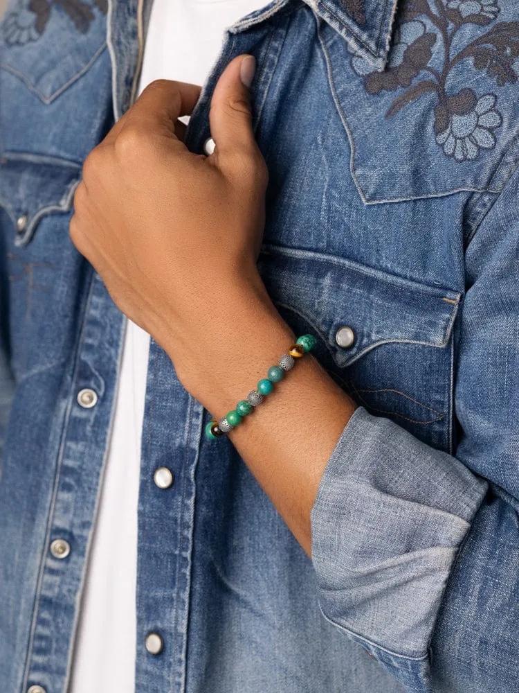 Men’s Wristband with Bali Turquoise, Tiger Eye and Indian Silver