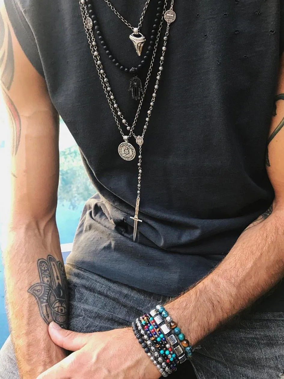 Men’s Wristband with Bali Turquoise, Tiger Eye and Indian Silver