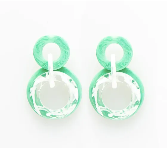 Mint Multi Circle Dangle Acetate Earrings