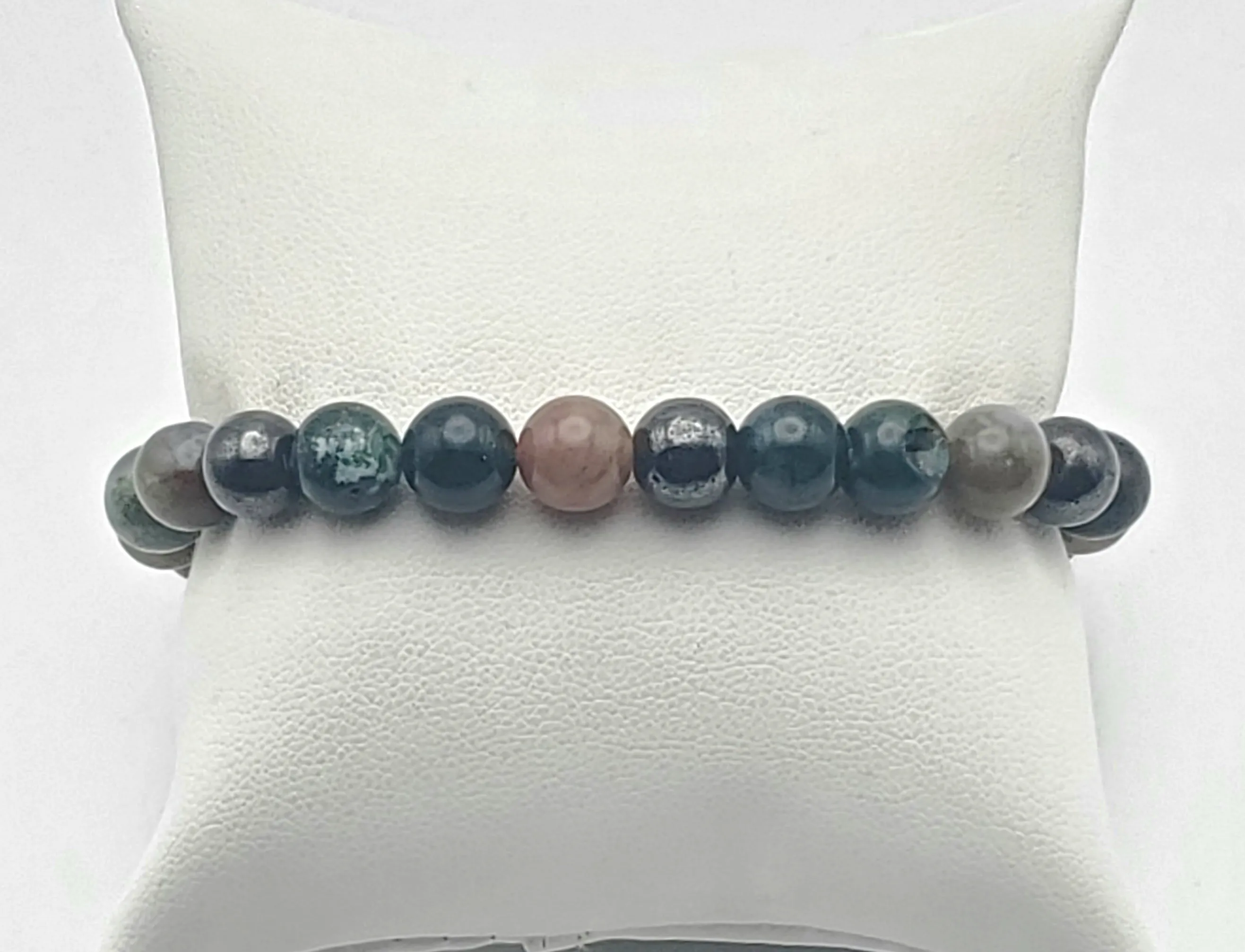 Moss Agate, Bloodstone, Ocean Jasper, Magnetite Bead Stretch Bracelet