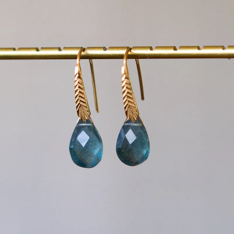 Moss Aquamarine Herringbone Gemstone Drop Earrings in Vermeil