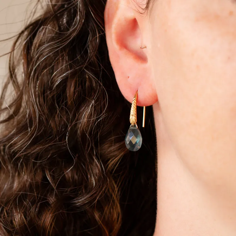 Moss Aquamarine Herringbone Gemstone Drop Earrings in Vermeil