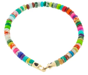 Multicolor Agate Bead Bracelet with Hook Clasp