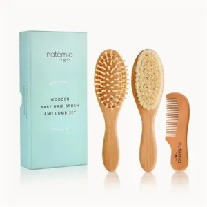 Natemia Wooden Baby Hair Brush and Comb Set