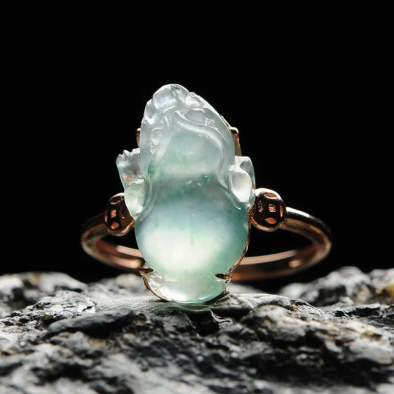 Natural Jade Ring Jadeite Gold Toad Ring RG35