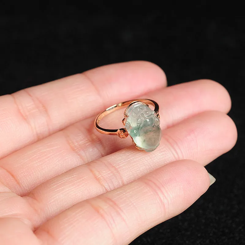 Natural Jade Ring Jadeite Gold Toad Ring RG35
