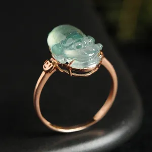 Natural Jade Ring Jadeite Gold Toad Ring RG35