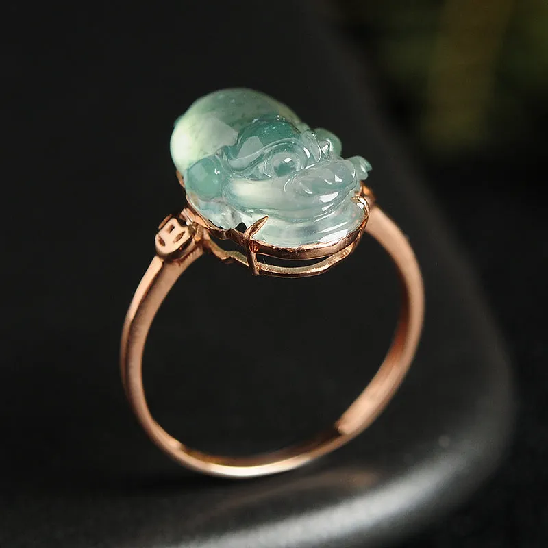 Natural Jade Ring Jadeite Gold Toad Ring RG35