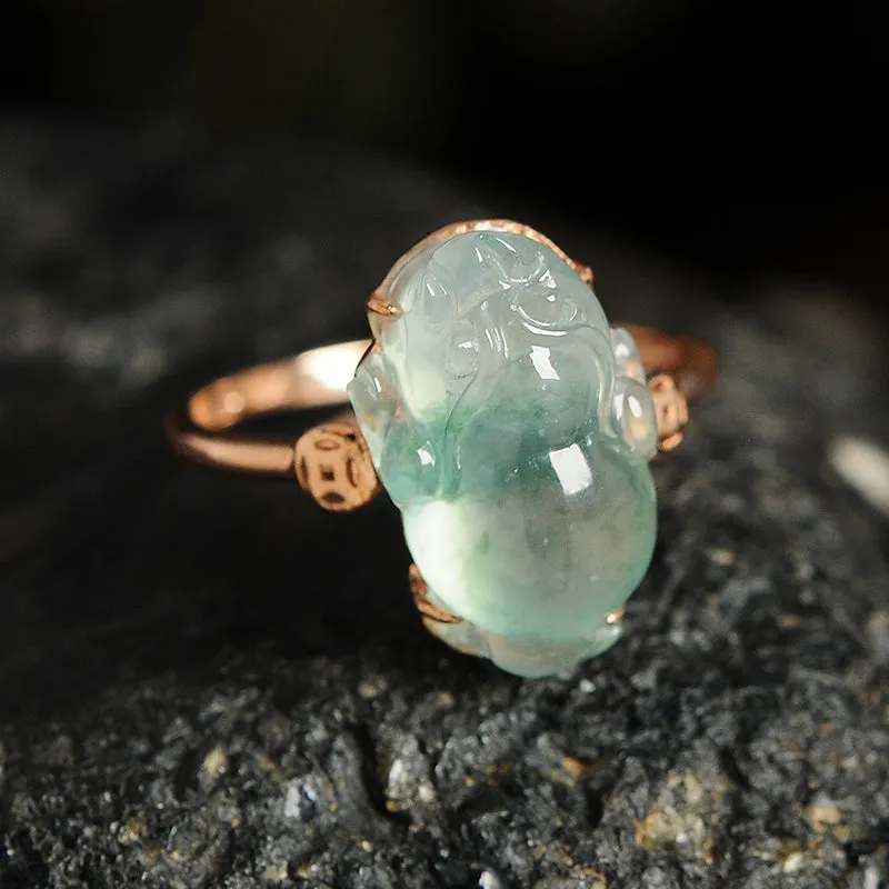 Natural Jade Ring Jadeite Gold Toad Ring RG35