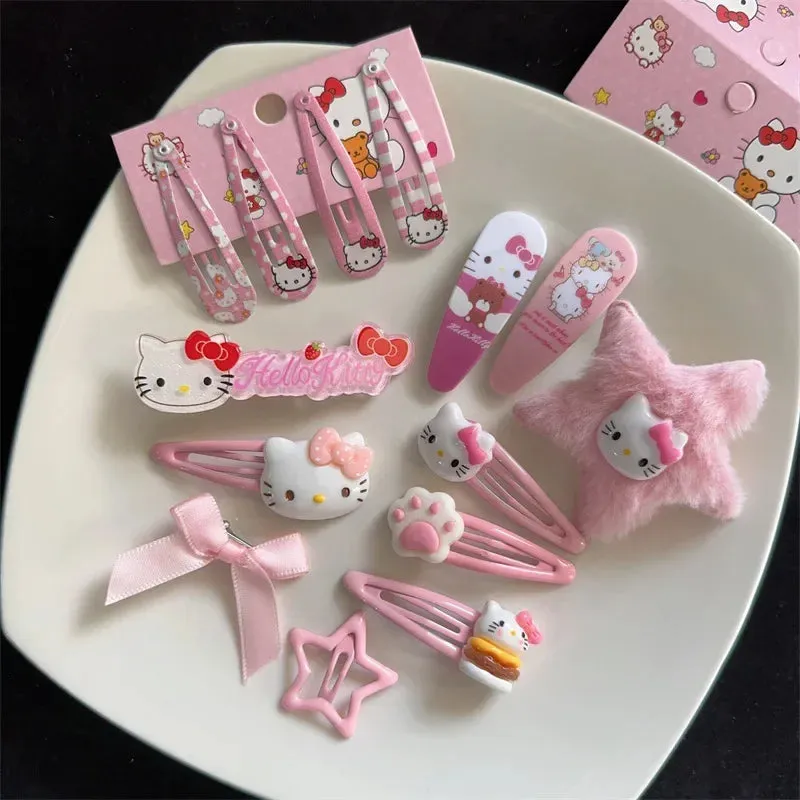 New Kawaii Cartoon Sanrio Hello Kitty Hairpin Set Gift Sweet Cute Princess Hello Kitty Hairpin Set Bb Clip Bangs Clip