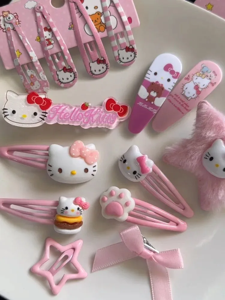 New Kawaii Cartoon Sanrio Hello Kitty Hairpin Set Gift Sweet Cute Princess Hello Kitty Hairpin Set Bb Clip Bangs Clip
