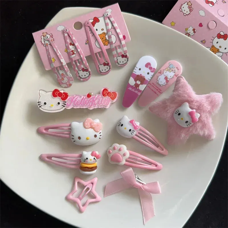 New Kawaii Cartoon Sanrio Hello Kitty Hairpin Set Gift Sweet Cute Princess Hello Kitty Hairpin Set Bb Clip Bangs Clip