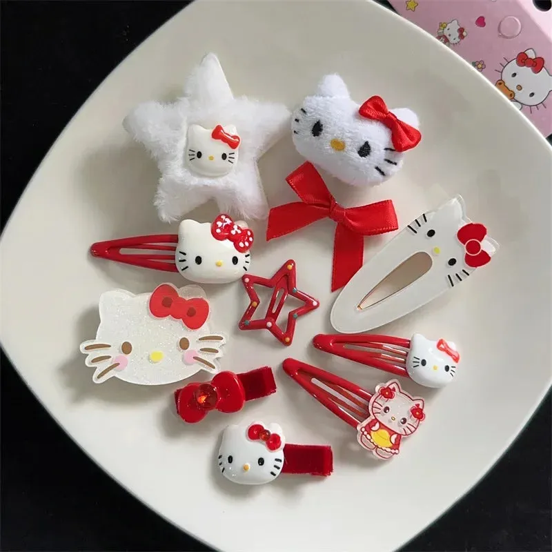 New Kawaii Cartoon Sanrio Hello Kitty Hairpin Set Gift Sweet Cute Princess Hello Kitty Hairpin Set Bb Clip Bangs Clip