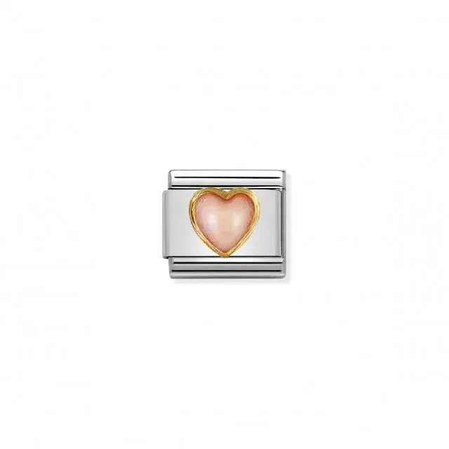 Nomination Composable Link Heart, Pink Coral Stone, 18K Gold