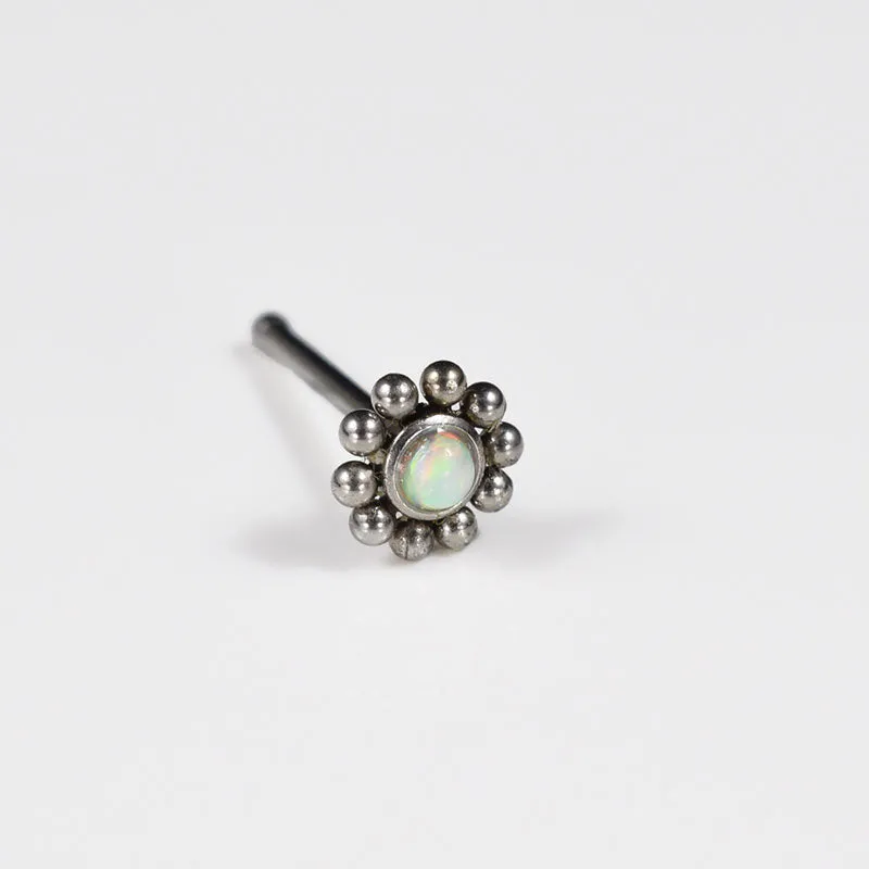 Nose Stud with White Opal Stone