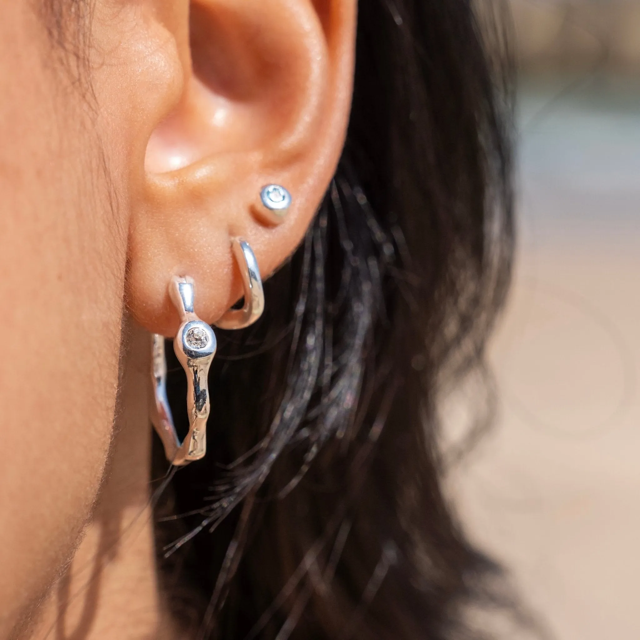 Organic White Topaz Hoops