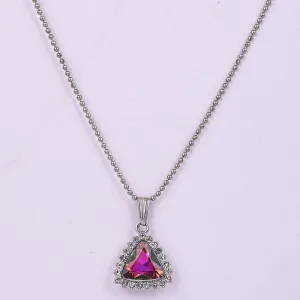 Ornamental Silver Purple Triangle Shaped Pendant with Chain for Women