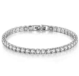 Paris Jewelry 18k White Gold 6 Cttw Created White Sapphire Round Clasp Tennis Bracelet Plated