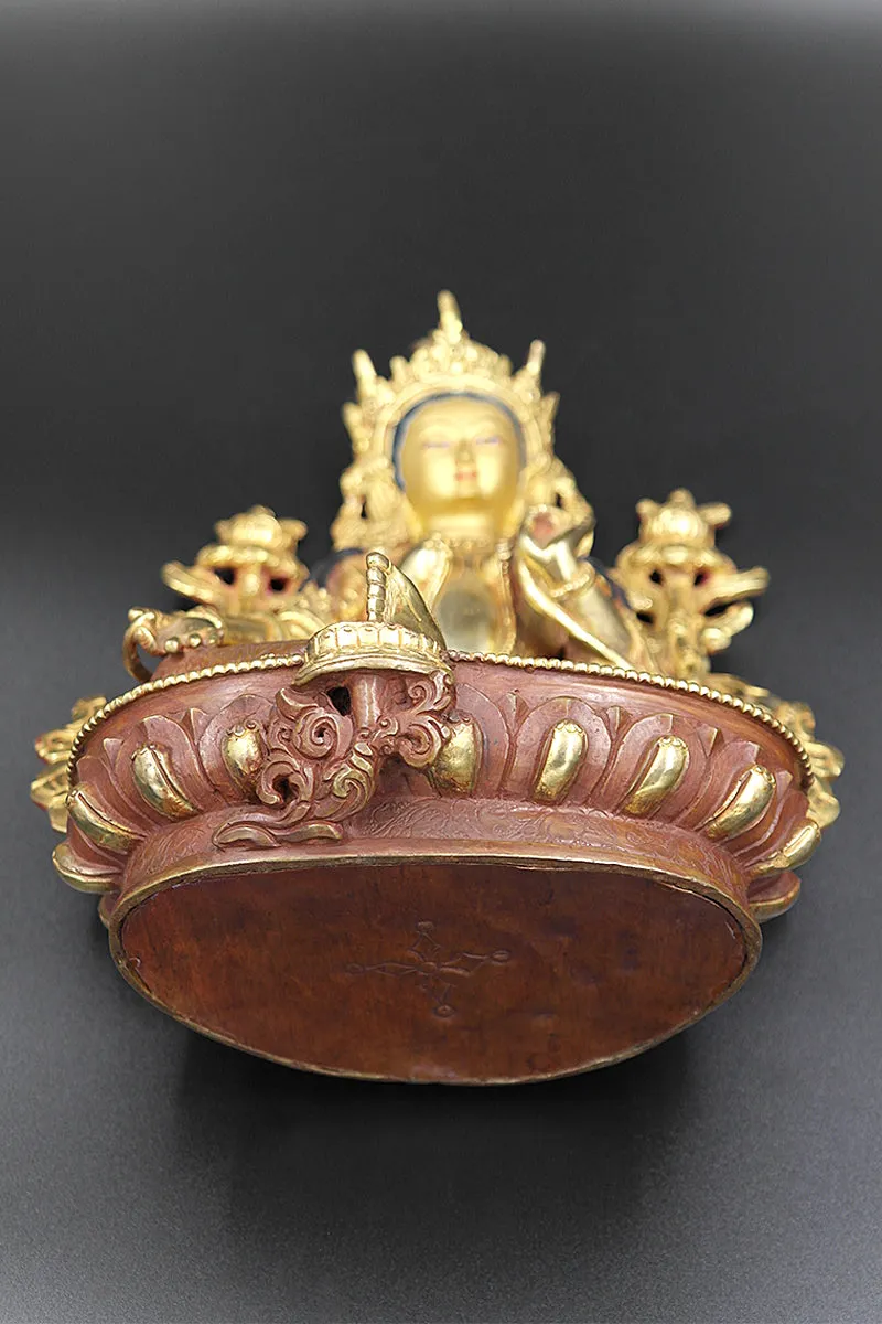 Partly Gold Plated Tibetan Deity Green Tara statue  8"