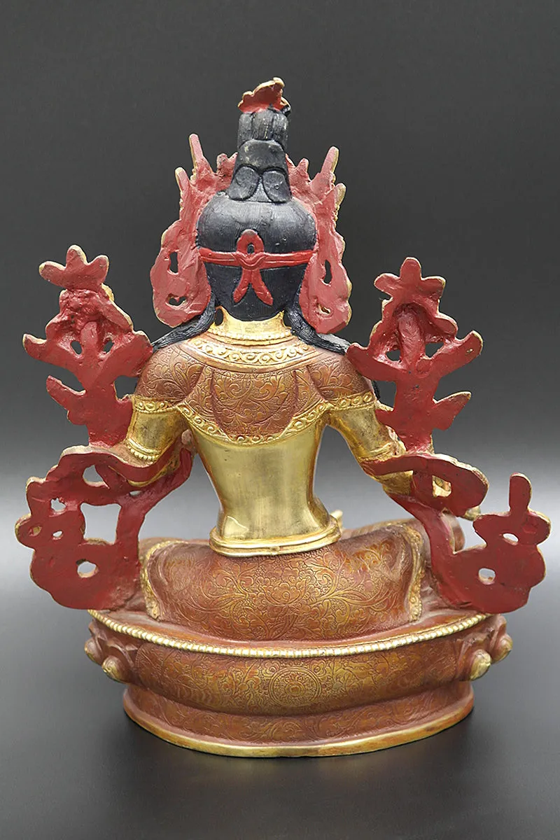 Partly Gold Plated Tibetan Deity Green Tara statue  8"