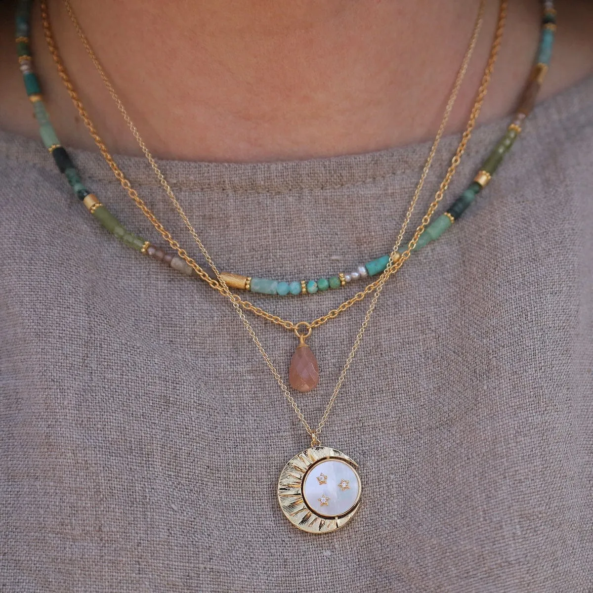 Peach Moonstone Pendant Necklace