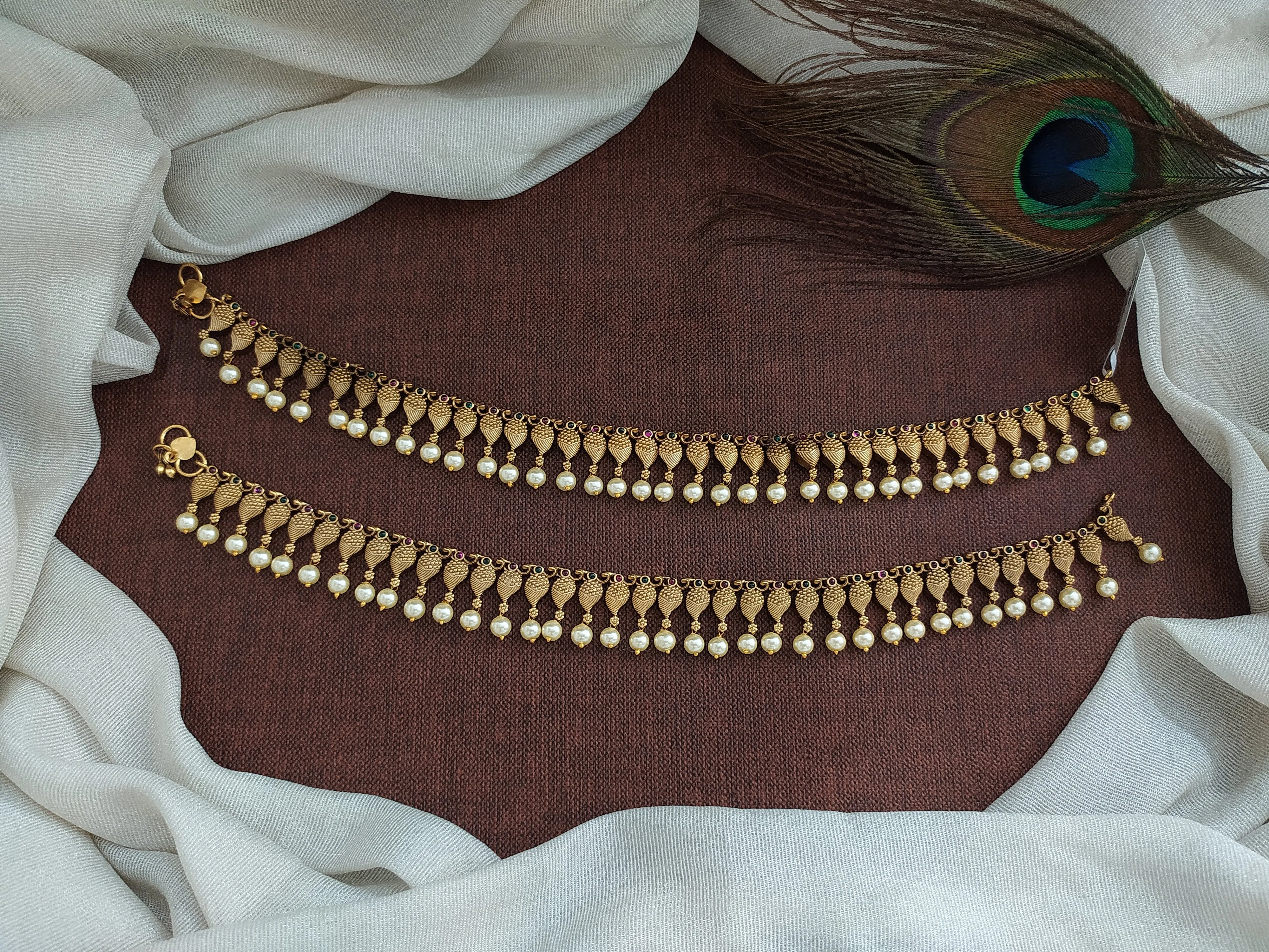 Pearls & Kemp Stones Captivating Antique Anklets