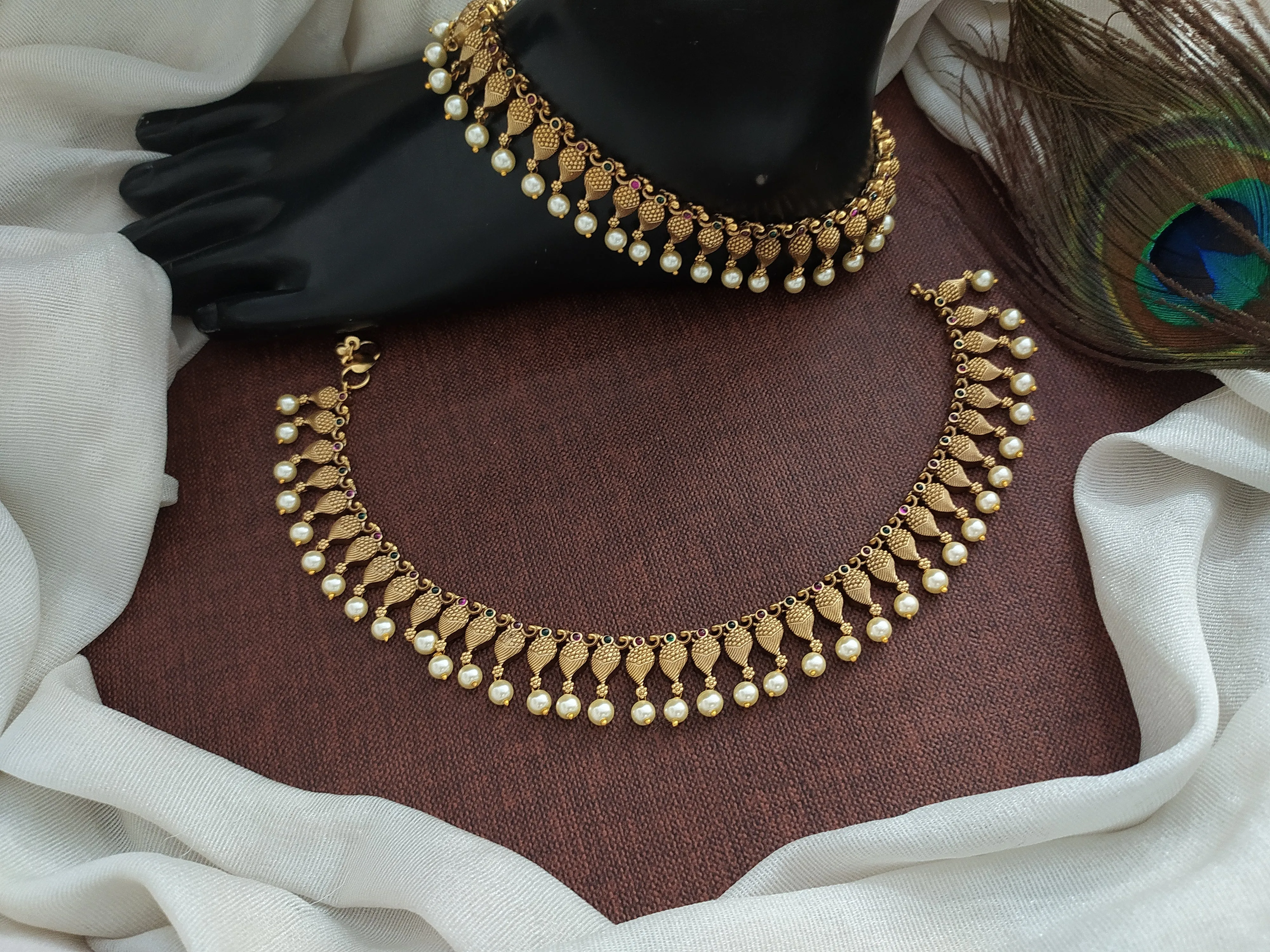 Pearls & Kemp Stones Captivating Antique Anklets