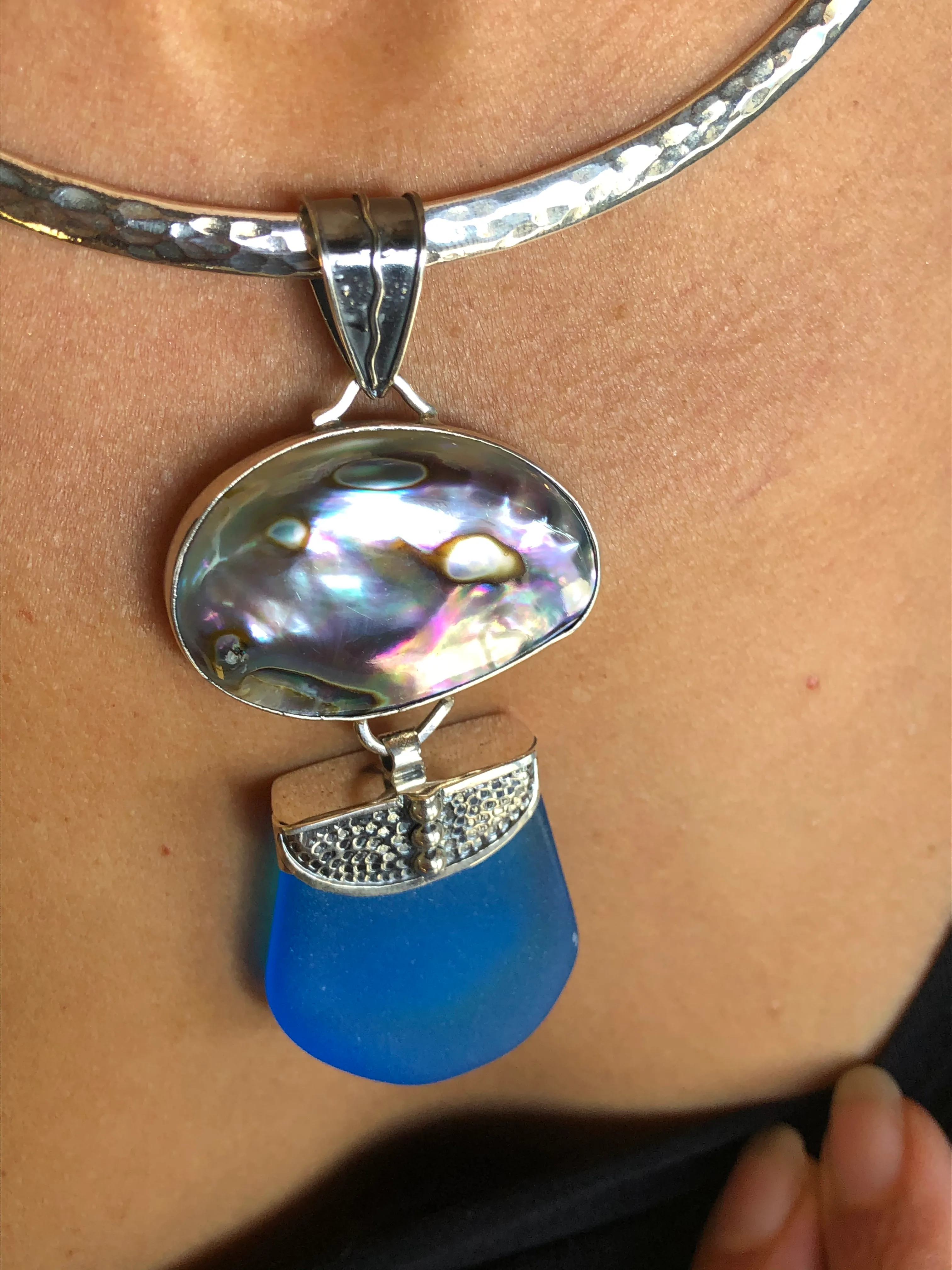 Pendant- Sterling Silver, Abalone, & Sea Glass