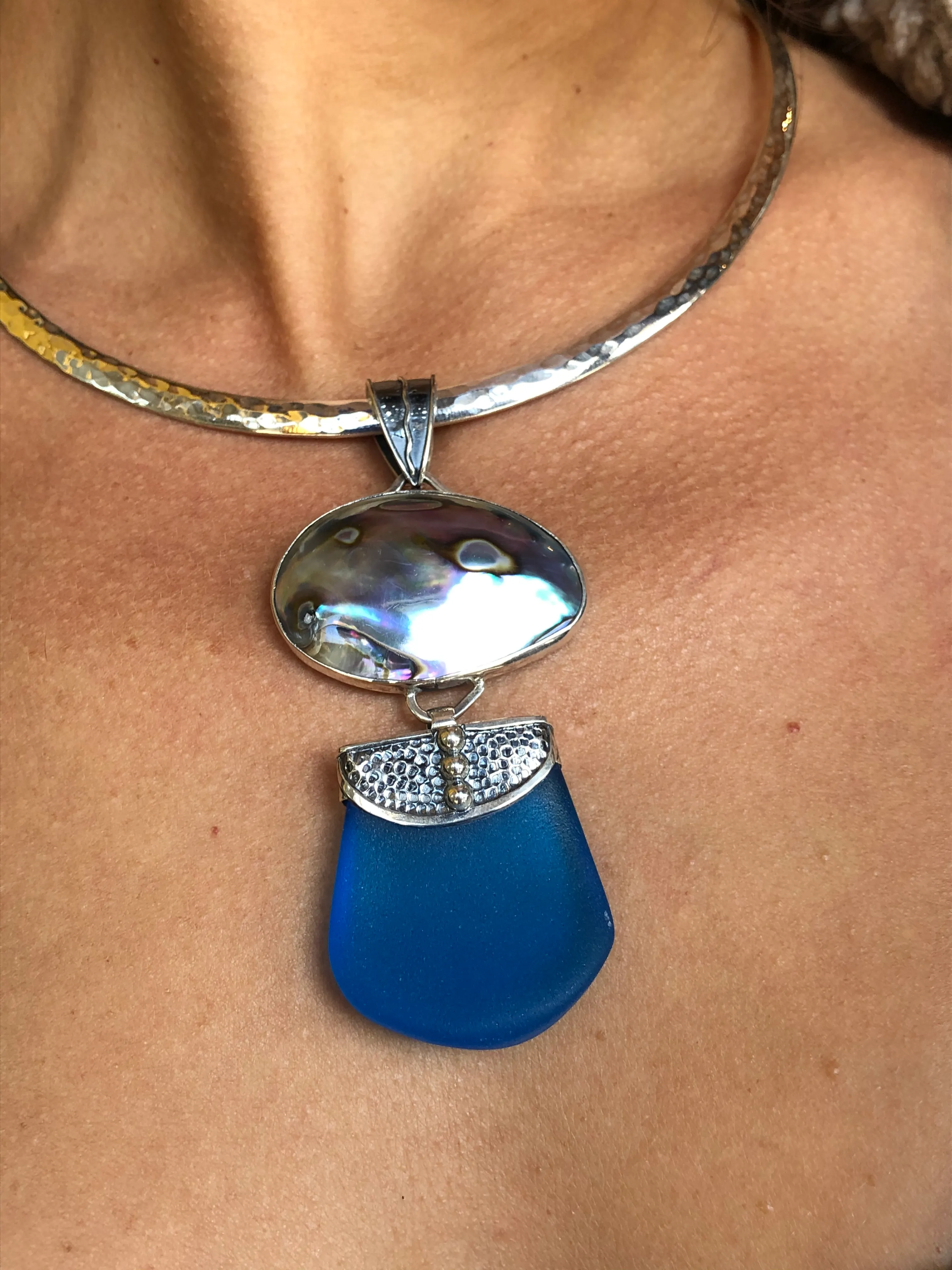 Pendant- Sterling Silver, Abalone, & Sea Glass