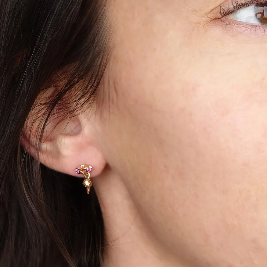 Pink Sapphire with Gold Drop Stud Earrings