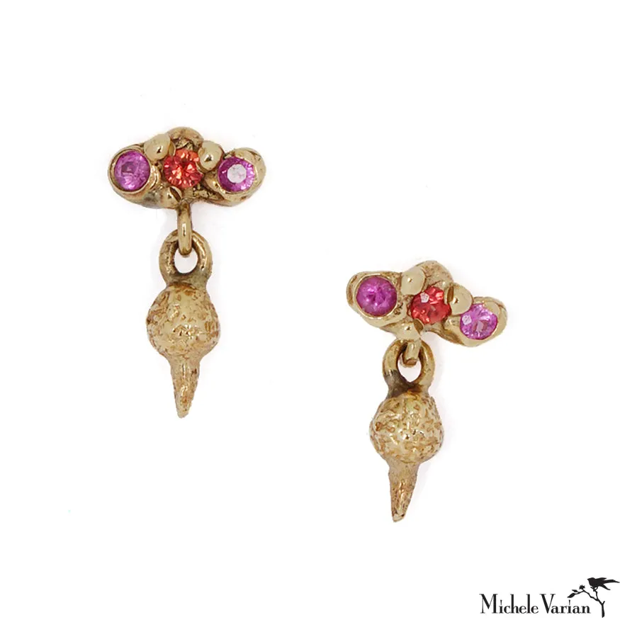 Pink Sapphire with Gold Drop Stud Earrings